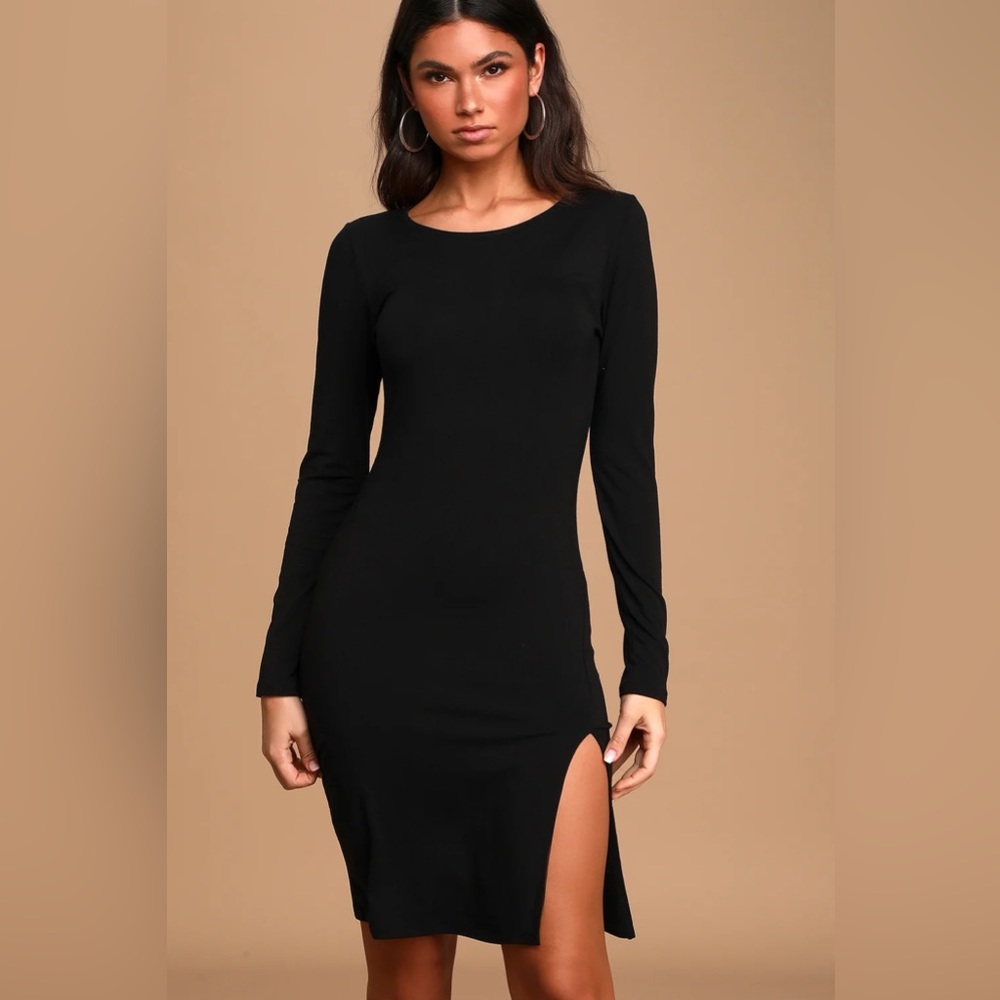 Lulu’s Black Dress with Slit